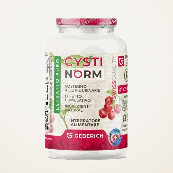 Barattolo di Cystinorm con etichetta rosa e bianca