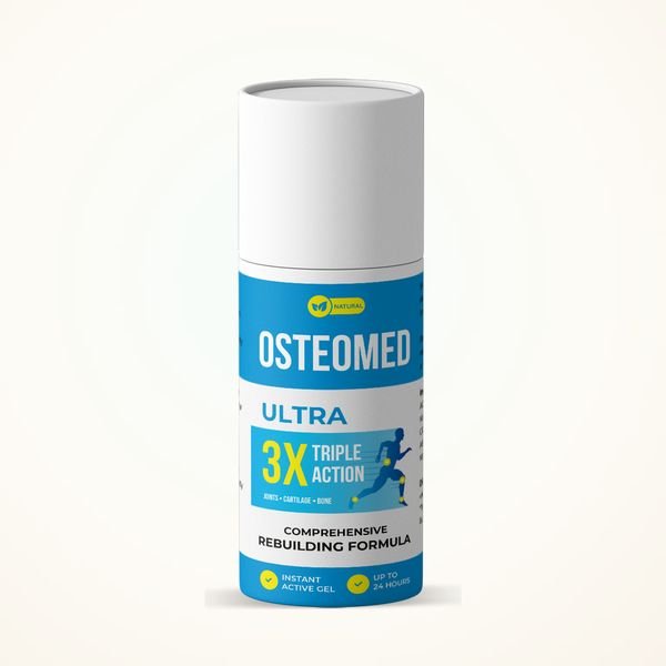 Flacone airless bianco e azzurro di Osteomed Ultra