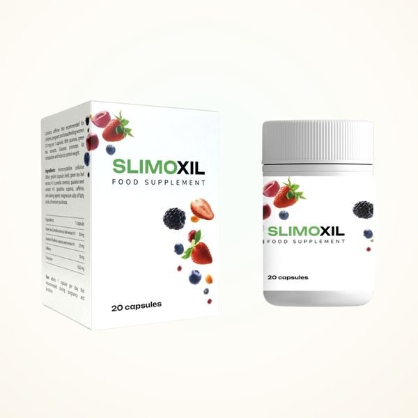 Scatola e barattolo bianchi di Slimoxil da 20 capsule