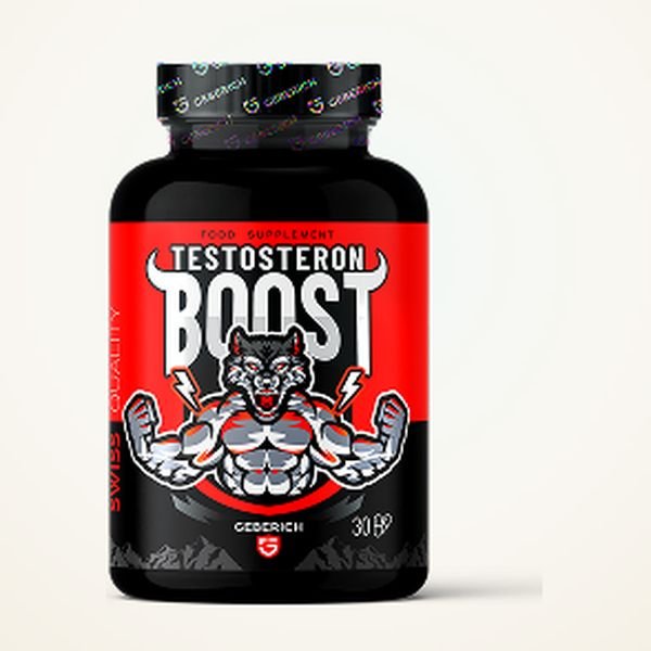 Barattolo nero e rosso di Testosteron Boost da 30 capsule